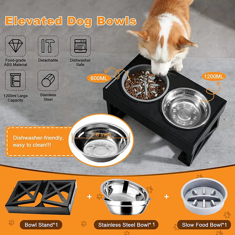 Elevated Dog Bowls 3 Adjustable Heights