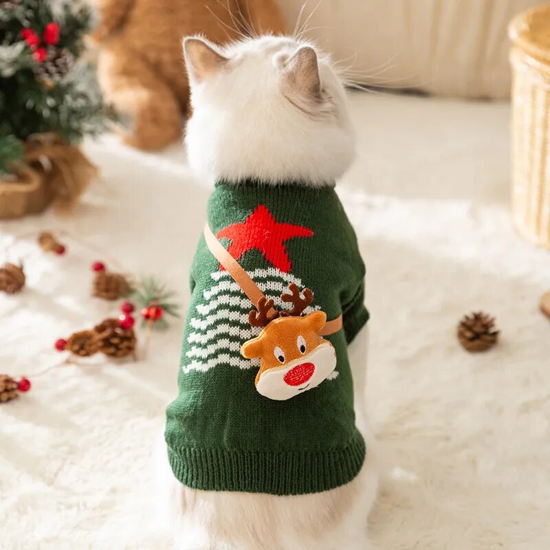 Kawaii Christmas & New Year Sweater with Elk Design for Cats and Dogs