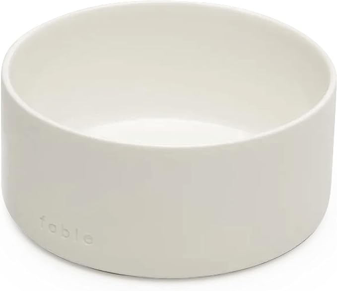 FABLE Ceramic Dog Bowl - Weighted Ceramic Dog Bowl Prevents Sliding - Dual Textured Dog Ceramic Bowl - Modern Ceramic Dog Water Bowl - Food-Safe Ceramic Puppy Bowls - Tofu - MLXL