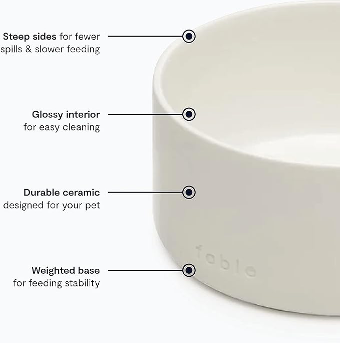 FABLE Ceramic Dog Bowl - Weighted Ceramic Dog Bowl Prevents Sliding - Dual Textured Dog Ceramic Bowl - Modern Ceramic Dog Water Bowl - Food-Safe Ceramic Puppy Bowls - Tofu - MLXL