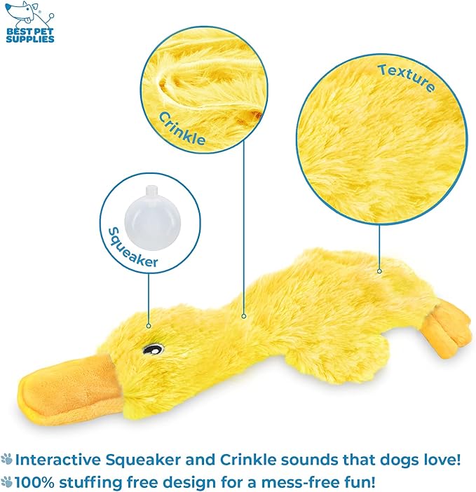 Large Yellow Crinkle Duck Dog Toy - No Stuffing, Soft Squeaker, Fun for All Breeds - Best Pet Supplies