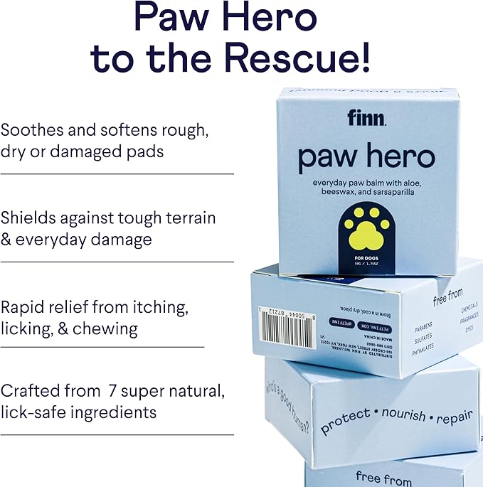 Finn Paw Hero Natural Revitalizing Dog Paw Balm  Protect, Nourish & Repair Paws from Pavement, Dryness, & Spring Adventures - 1.75 oz