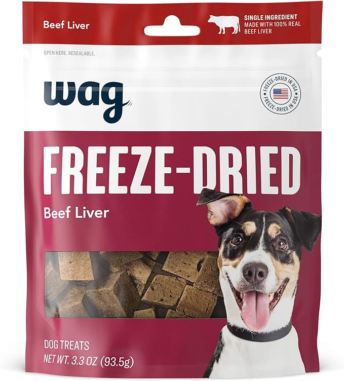 Wag Freeze-Dried Raw Single Ingredient Dog Treats, Beef Liver, 3.3 Ounce (Pack of 1)