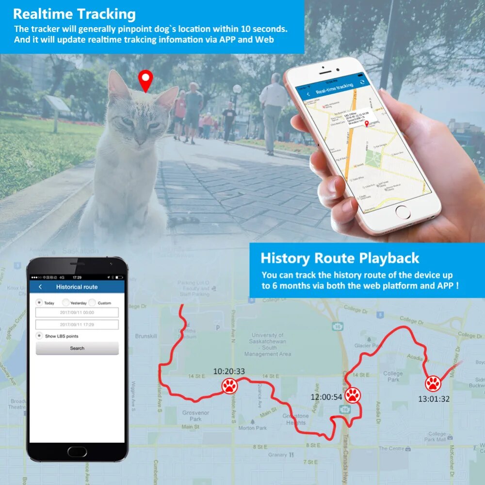 Mini Pet GPS Tracker  Waterproof 400hours Standby Free App