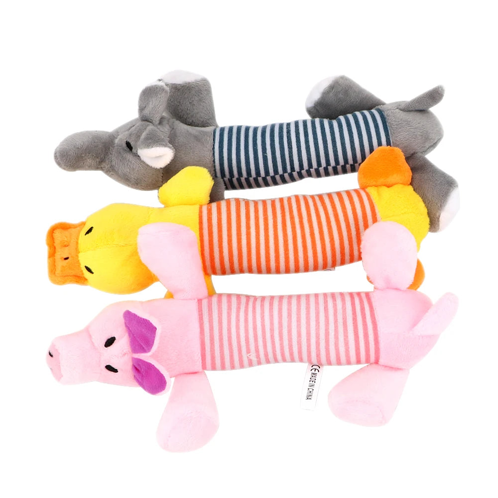 Dog Cat Fleece Toys Elephant Duck Pig  Plush Toys Chew Sound Dolls