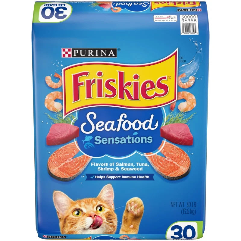 Purina Friskies Dry Cat Food High Protein Seafood Sensations, 30 lb Bag