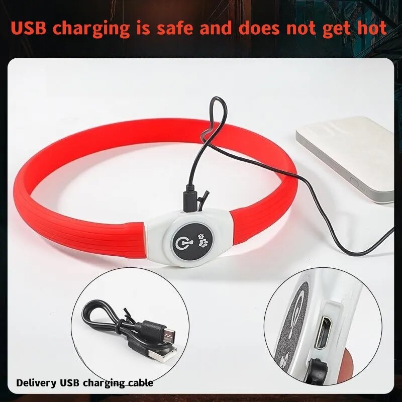 LED Luminous Dog Collar Waterproof & USB Rechargeable, Safe Nighttime Glow for All Dog Sizes
